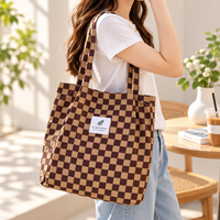 Sac fourre-tout en toile à carreaux avec logo personnalisé pour femmes, grande capacité, sac à bandoulière pour le shopping, vente en gros