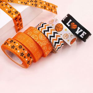 Ruban gros-grain imprimé basketball de 2,2 cm x 10 yards, longueur personnalisée, pour cordons de cou et loisirs créatifs - Product Image 1