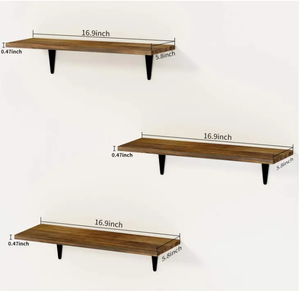 Rustic <strong>Wood</strong> Floating Shelves Wall Mounted <strong>Shelving</strong> Set of 3 Decorative Wall <strong>Storage</strong> Shelves for Bedroom, Living Room, Bathroom - Product Image 6