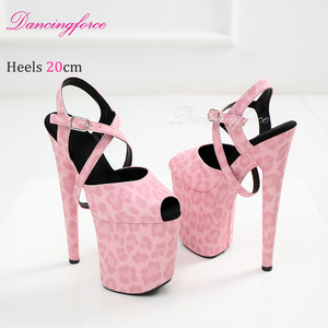 Baby Pink leopardo da 20CM tacchi altissimi scarpe da ballo in Pole Dance da sera sfilate da festa Stripper plateau con fibbia sandali - Product Image 4