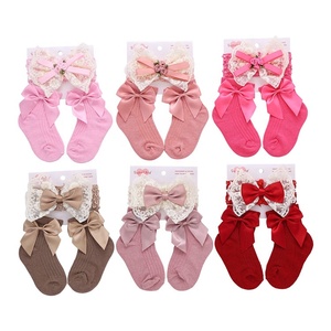 Ensemble de chaussettes et bandeau pour bébé fille, 2 pièces, en coton respirant, dentelle à volants, chaussettes de princesse, ensemble cadeau, 0-12 <span class=keywords><strong>mois</strong></span> - Product Image 6