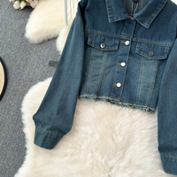 Ensemble de mode personnalisé Manteau en jean court rétro ample usé pour femmes Ensemble de deux jupes taille haute