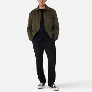 OEM Service giacca da uomo di moda Logo personalizzato classico rilassato Fit giacca Bomber in pelle scamosciata con orlo a coste