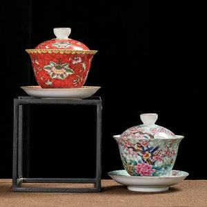 Gaiwan blanc en porcelaine émaillée de style traditionnel chinois, artisanat coloré, avec un bon sens symbolique, recommandé par M. - Product Image 3