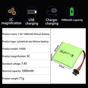 14500 Li-ion 7.4V 1000mAh Şarj Edilebilir Silindir Pil Paketi RC Arabalar/Tekneler Elektrikli Oyuncaklar için OEM Fabrika Tedariki - Product Image 3