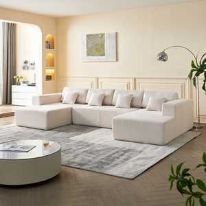 Cómodo Sofá Seccional de Franela de Alta Compresión con Múltiples Asientos, Estilo Moderno y Lujoso en Forma de U para Sala de Estar, Apartamento o Villa, Color Blanco - Product Image 2
