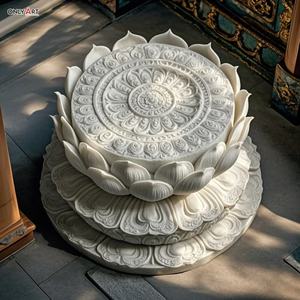 Sculpture de base de Bouddha en marbre blanc de grande taille, sculptée dans la pierre naturelle, pour la décoration de temple religieux personnalisée - Product Image 1