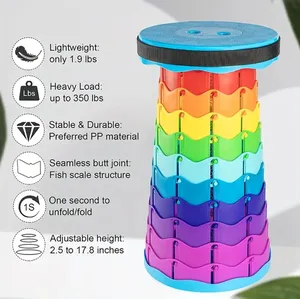 Retractable Folding Stools Portable Plastic Travel Seat Telescopic Plastic Stool Shrinkable Camping Fishing Garden Folding Chair