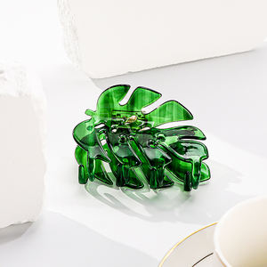 Jepit Rambut Akrilik Baru Desain Daun Berkualitas Tinggi Elegan Serbaguna Modis Segar Imut Model Gigitan Hiu Sederhana - Product Image 4