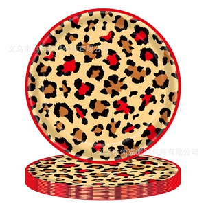 Ensemble de vaisselle jetable pour fête d'<span class=keywords><strong>anniversaire</strong></span> sur le thème du léopard rouge, assiettes en papier, gobelets en papier, serviettes, fournitures de fête jetables pour enfants - Product Image 2