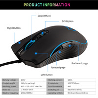 Ratón para Juegos DVA Design RGB Silencioso, con Cable USB, para PC, Orientación para Mano Derecha, Sensor Óptico de 2400 DPI, Portátil, para Niños y Niñas, Venta al Por Mayor