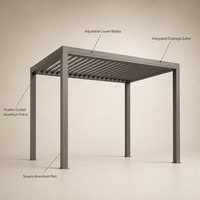 Pergola moderne intelligente en aluminium à lattes effet bois avec éclairage RGB contrôlable par application et capteur de pluie automatique