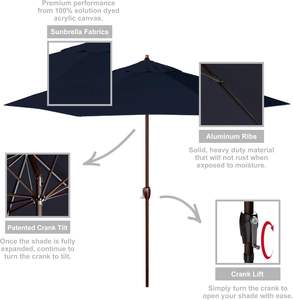 Paraguas <span class=keywords><strong>de</strong></span> aluminio moderno para patio <span class=keywords><strong>de</strong></span> 9 'Rd para tela, elevador <span class=keywords><strong>de</strong></span> inclinación automática, manivela, poste <span class=keywords><strong>de</strong></span> bronce para patio - Product Image 3