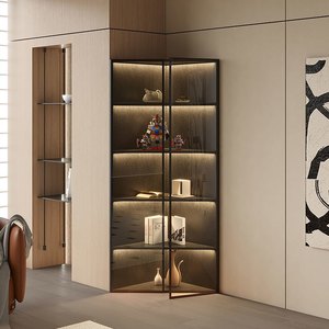 Librería Esquinera <span class=keywords><strong>de</strong></span> Madera Contemporánea con Vitrina Iluminada con LED, Ecológica, <span class=keywords><strong>de</strong></span> Gran Capacidad y Duradera - Product Image 6