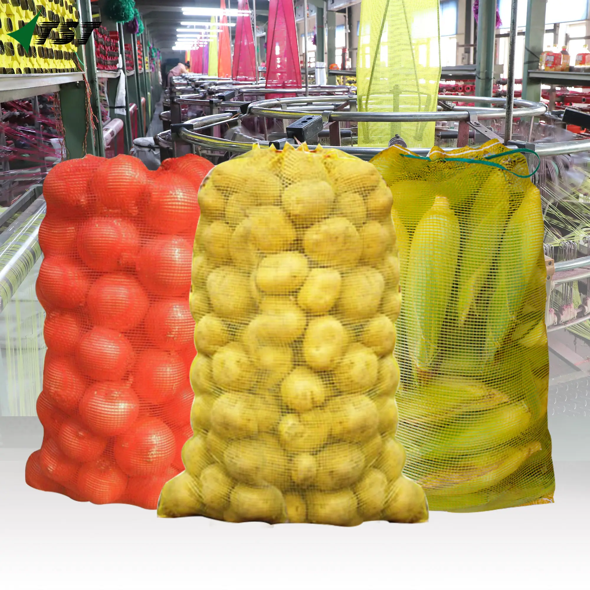 Rood Groen Geel Mesh Tas Voor Brazilië Met Aangepaste Logo 'S En Maat Rode Mesh Tas Voor Het Verpakken Van Fruit Oranje En Appel Voor Canada