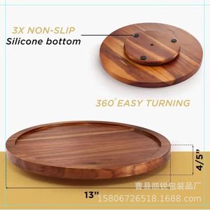 Wooden Rotating Condiment <b>Storage</b> <b>Tray</b> With Non Slip Base For Kitchen Use - Product Image 5
