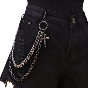 โซ่คล้องกางเกงโลหะสองชั้นพร้อมจี้รูปกากบาทและหัวกะโหลก  เครื่องประดับยีนส์สไตล์พังก์สำหรับทุกเพศ  โซ่คาดเอวโลหะผสมสังกะสี - Product Image 6