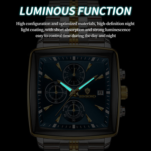 Montre pour homme BINBOND, bracelet en acier inoxydable, montre-bracelet résistante aux rayures, résistante à 30 m, multifonction, six aiguilles, montre de luxe - Product Image 5