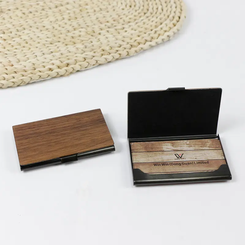 Sıcak satış doğal ahşap kart tutucu alüminyum cüzdan erkek Ultra ince Minimalist para klip ahşap cüzdan