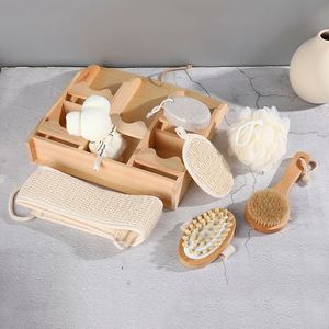 Promotional Wood Shelf Box, 8pcs <b>Bath</b> Accessory Set Body <b>Brush</b> /comb Wooden Box Spa Set /<b>bath</b> Gift Set - Product Image 4