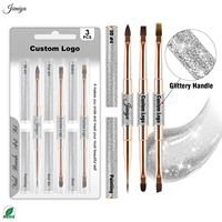 Ensemble de pinceaux à ongles en nylon à double tête avec manche métallique argenté, à paillettes scintillantes de qualité supérieure, pour l'application et la conception de gels