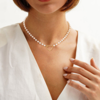Collier Cœur en Perles Ouyin, Plaqué Or 14K, Pendentif Creux, Chaîne Perlée 5mm, Bijoux Étanche pour Femme, Vente en Gros