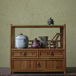 Phoenix Eye Bamboo <b>Tea</b> Cabinet Three Drawer Storage <b>Box</b> For <b>Tea</b> Leaves <b>Tea</b> Utensils Display Shelf Standing Type Rectangle - Product Image 1