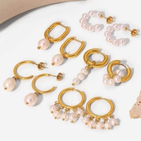Boucles d'oreilles pendantes en perles de style coréen pour femmes vente en gros de boucles d'oreilles en acier inoxydable plaqué or 18 carats