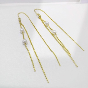 wholesale plata 925 sterling <b>silver</b> Bohemia Style <b>long</b> <b>earring</b> party wedding western 18k gold women Pearl Tassel Drop <b>Earrings</b> - Product Image 1