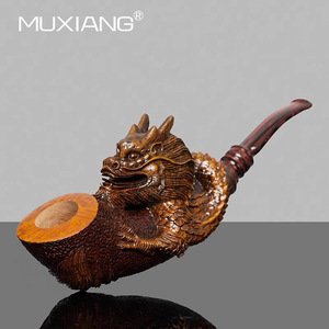 Muxiang Hand Carved Dragon Wood Pipe Bent Type Tobacco Smoking Accessory - Product Image 1