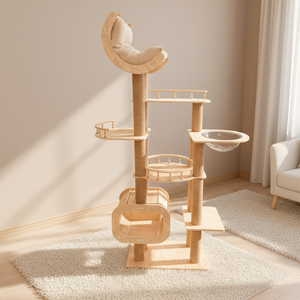 Çevre Dostu Çok Katmanlı Sisal MDF Masif Ahşap Modern Kedi Yuvası Kedi Ağacı Entegre Uzay Kapsülü Tasarımı 4 Katlı Kedi Kartonu - Product Image 6