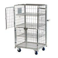 Chariot de stockage robuste en treillis métallique pour entrepôt, pliable, avec roues pivotantes à frein pour le transport logistique