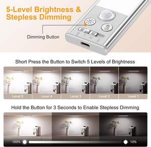 Luci per Armadio in Alluminio e Plastica dal Design Moderno da 10,2 Pollici - Ricaricabili, 84 LED, 3 Colori/5 Livelli di Luminosità, 4 Modalità con Sensore di Movimento - Product Image 5