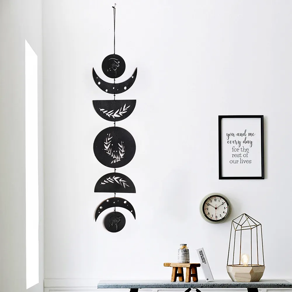 Black Moon Wandbehang Holz Kunst Dekor Boho Holz Hollow Moon Wand kunst Ornamente Wohnzimmer Schlafzimmer Home Decor