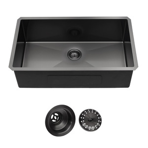 Sarlai Évier de cuisine rectangulaire en acier inoxydable 304 <span class=keywords><strong>noir</strong></span> Gunmetal de 30 pouces à cuve unique Nano-PVD de calibre 16 - Product Image 1