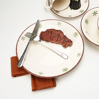 Assiettes blanches et vertes en céramique, 20 pièces, bols, arbres, flocons de neige, grès, ensemble de dîner, style de noël, ensemble de vaisselle à bords bruns
