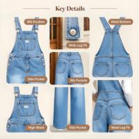 Salopette en jean bleu clair à jambes larges pour le week-end, tenue décontractée pour le brunch au café du matin