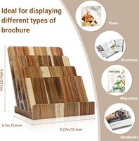 Présentoir de comptoir 4 niveaux en acacia pour magazines, brochures, dépliants et menus – Organisateur de documentation