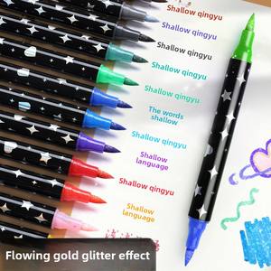 Vente en gros 24 pièces surligneur clignotant bicolore stylo marqueur scintillant à double tête pour étudiants ensemble <span class=keywords><strong>de</strong></span> fournitures scolaires - Product Image 5