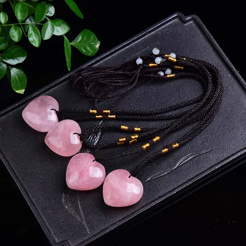 Оптовая продажа высокое качество в форме сердца кулон розовый кварц кристалл кулон розовый кварц ожерелье
