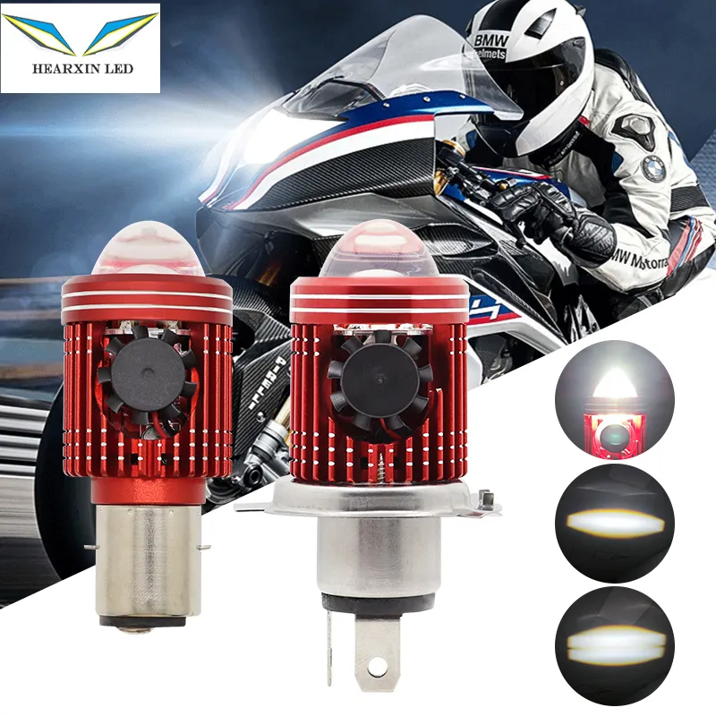 BA20D-bombilla LED superbrillante H4 para motocicleta, focos con lente láser HD, bombillas para Faro de Moto, para triciclo, vehículos eléctricos