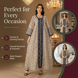 Abaya moderne à imprimé floral audacieux pour femmes, avec bordure blanche contrastante, col en V, motif abstrait, kaftan chic, robe maxi modeste pour tous les jours - Product Image 5