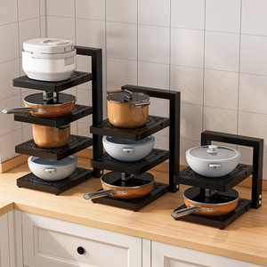 Estante de almacenamiento para cocina con estante para ollas impreso, estante para utensilios de cocina de varias capas, estante para ollas ajustable de varios niveles para encimera/suelo. - Product Image 1