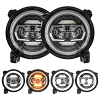 Phare DOT 9 ''High Low Beam avec Halo Ring Blanc DRL Ambre Clignotants pour Jeep Wrangler JL 2018 2019 2020 2022 2023