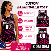 Maillot de basket-ball personnalisé OEM pour femmes, sublimé, rose, ruban rose, sensibilisation au cancer du sein, uniformes d'équipe à séchage rapide