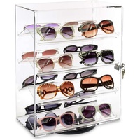 Vitrina acrílica giratoria Premium de 360 grados, 4 estantes extraíbles con cerradura de llave para gafas de sol, coleccionables de joyas
