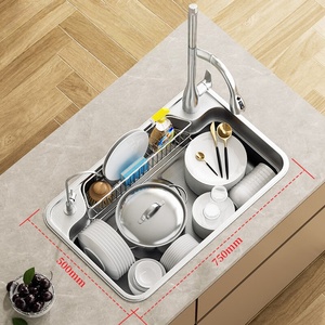 Kitchen sink large single-slot washbasin integrated basin 304 stainless steel above and below <b>table</b> washbasin - Product Image 2