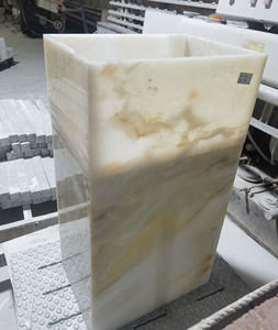 Nuevo Lavabo Rectangular de Ónix Blanco con Pedestal, Lavabo de Piedra para Baño, Lavabo de Ónix Blanco Translúcido Retroiluminado con Pedestal de Mármol - Product Image 1