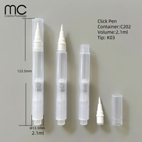 C202+K03 Stylo vide personnalisé en gros de 2 ml, mini-stylo à huile pour cuticules avec tête de brosse pointue, stylo en plastique de 2 g pour dissolvant de vernis à ongles