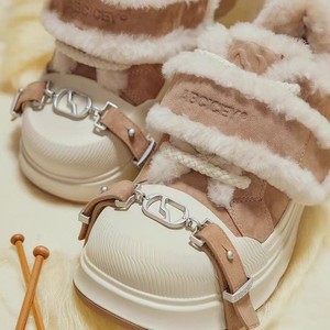 Botas de nieve ABCICEY con suela gruesa y tacón medio, zapatos de invierno con forro de piel cálida, con hebilla, banda elástica, color sólido granate - Product Image 3